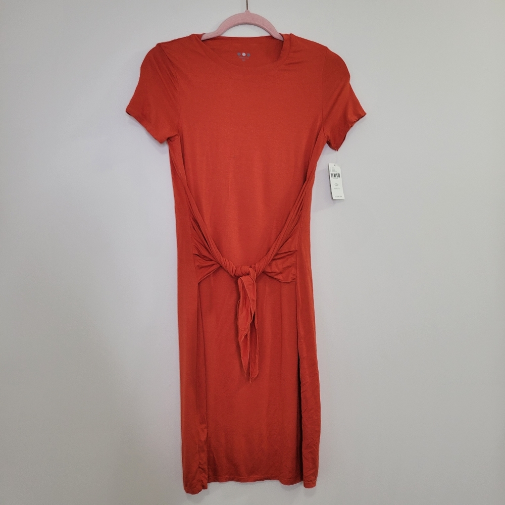 Anthro 3 dots form fitting mini dress with tie waist XSP orange